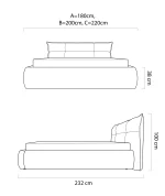 Letto matrimoniale imbottito con contenitore JANE – dimensioni