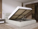 Polster-Doppelbett mit Bettkasten JOLLY – Funktion geöffnet, im Raum
