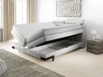 Boxspring-Doppelbett mit Bettkasten KANO – Funktion geöffnet, im Raum