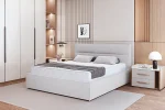 Polster-Doppelbett mit Bettkasten KELLY – Schrägansicht, im Raum