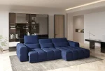 Eckschlafsofa mit elektrischem Sitz und Bettkasten LAGOS – Funktion geöffnet, im Raum