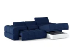 Eckschlafsofa mit elektrischem Sitz und Bettkasten LAGOS – Funktion geöffnet, auf weißem Hintergrund
