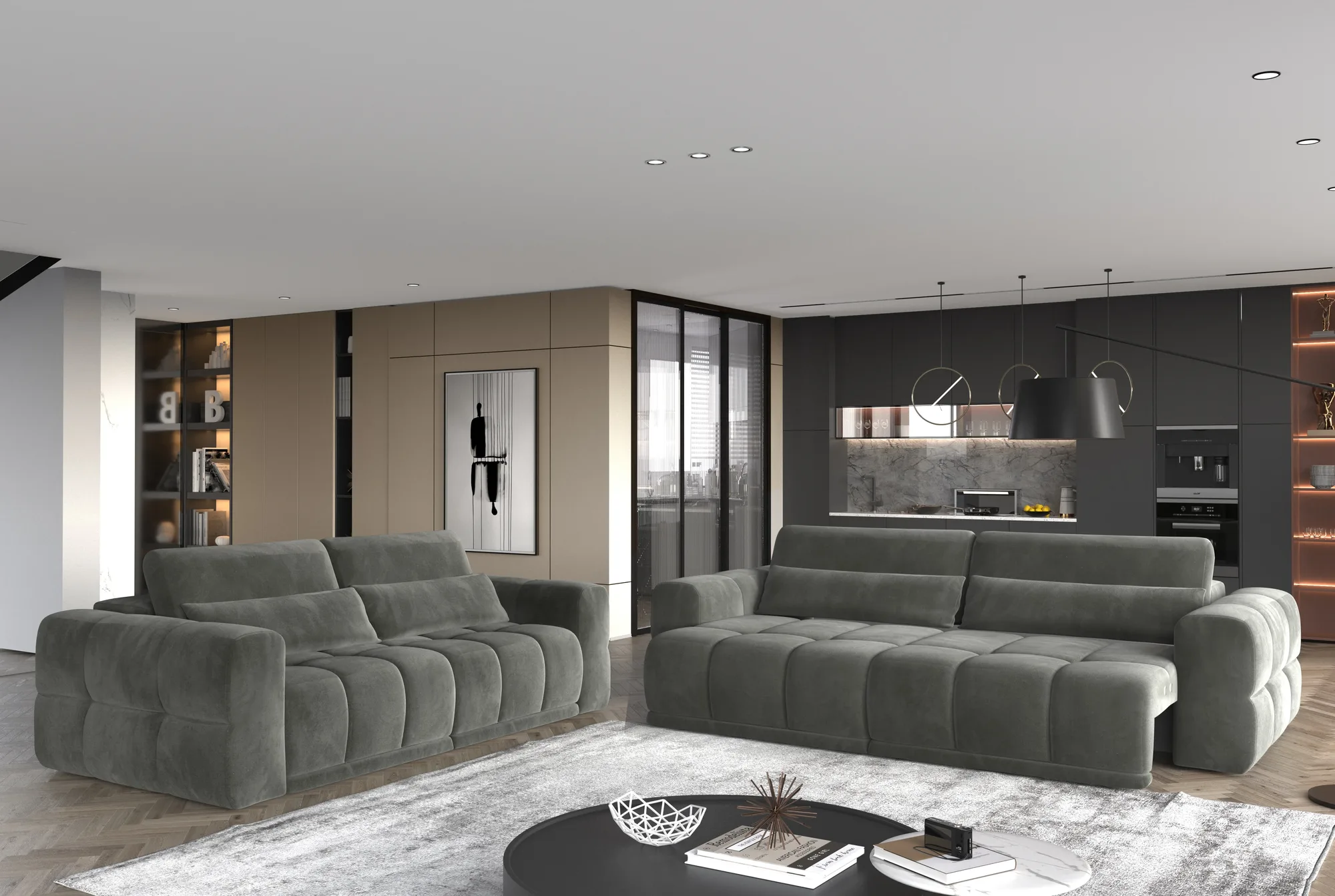 3-Sitzer-Sofa LAGOS mit elektrischem Sitz – im Raum