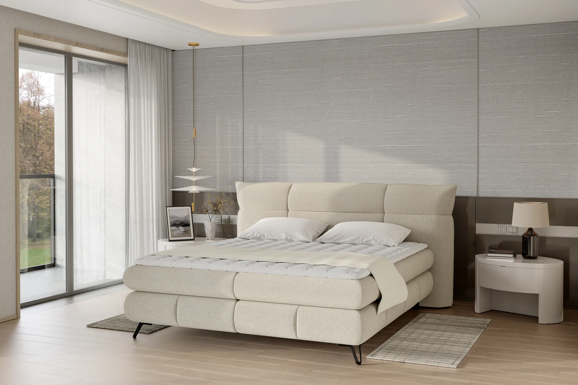 Letto boxspring LENA – dettaglio, ambientazione