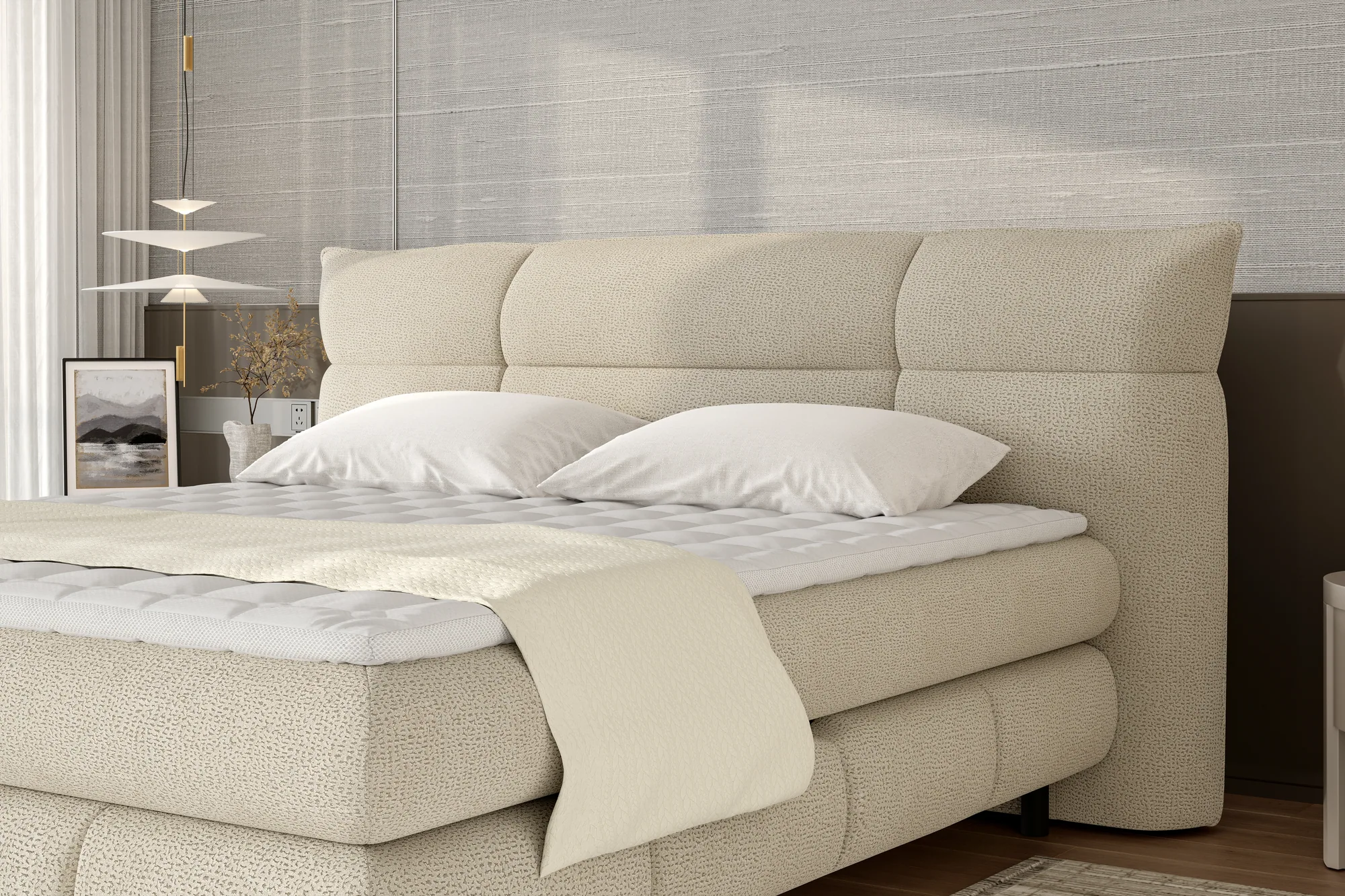 Letto boxspring LENA – dettaglio, ambientazione
