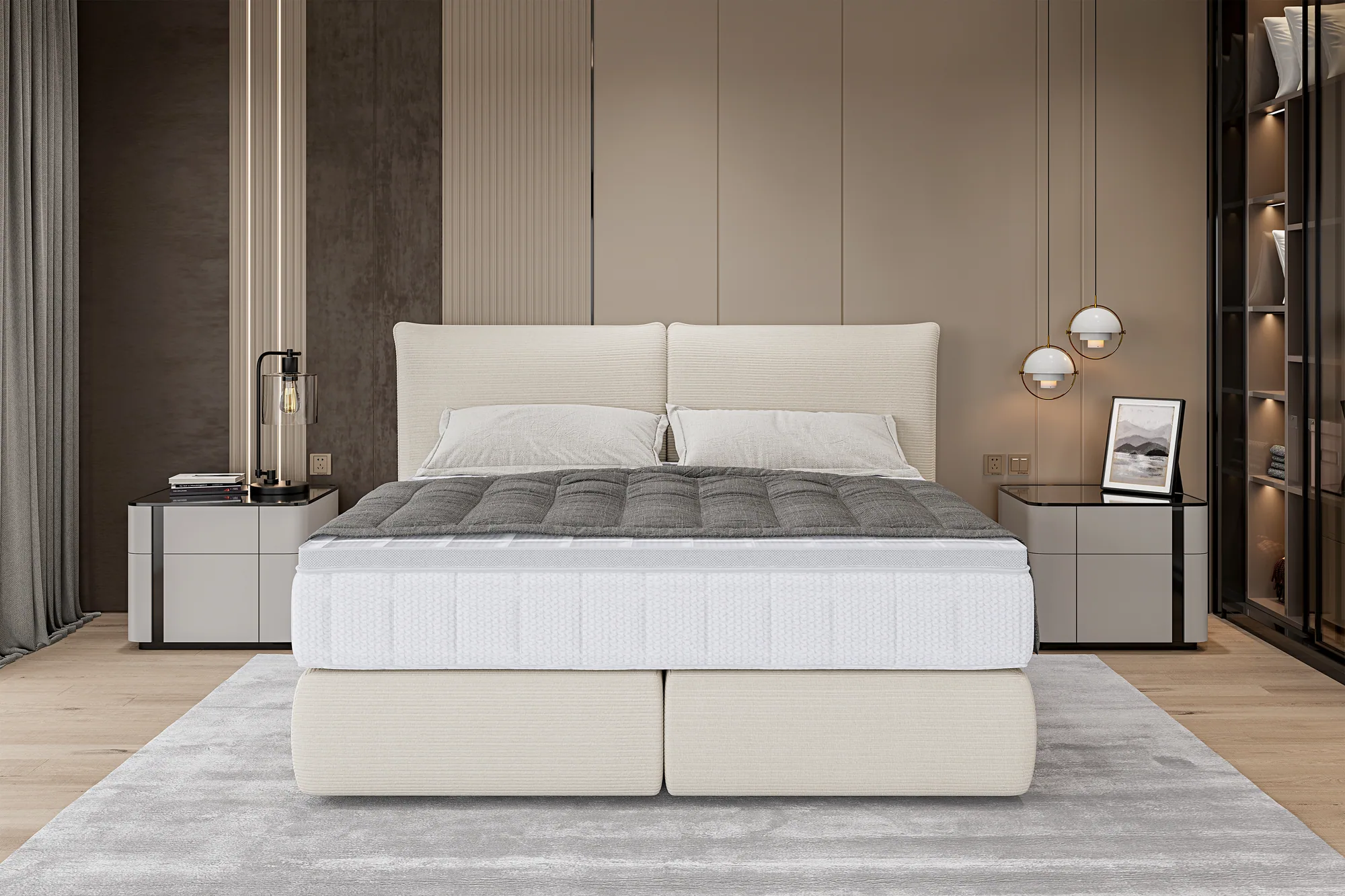 Boxspring-Doppelbett LOU – im Raum