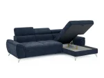 Eckschlafsofa mit Bettkasten LUGANO – Funktion geöffnet, auf weißem Hintergrund