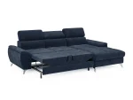 Eckschlafsofa mit Bettkasten LUGANO – Funktion geöffnet, auf weißem Hintergrund