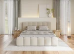 Polster-Doppelbett mit Bettkasten LUNDA – im Raum