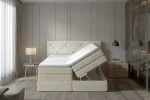Boxspring-Doppelbett mit Bettkasten LUNGO – Bettkasten geöffnet, im Raum