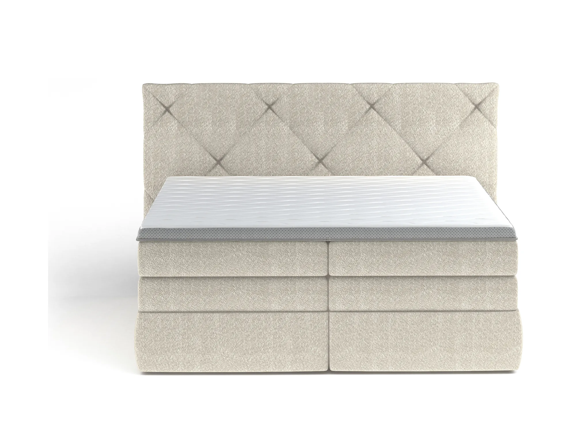 Boxspring-Doppelbett mit Bettkasten LUNGO – auf weißem Hintergrund