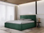 Letto matrimoniale imbottito con contenitore MARIETTA – vista angolare, ambientazione