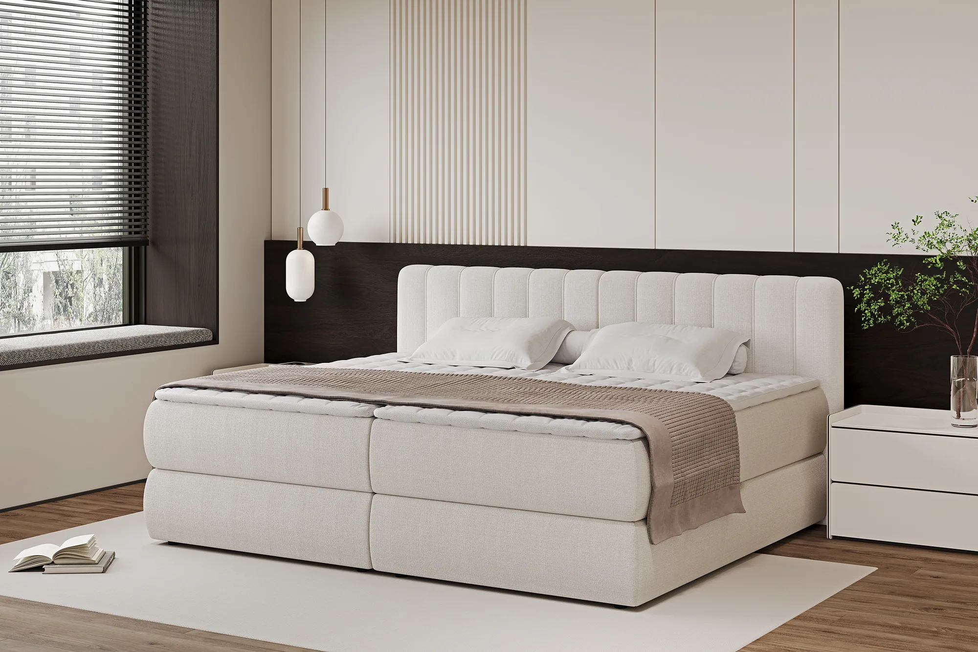 Letto matrimoniale boxspring con contenitore MASSIMO – ambientazione