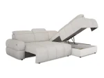 Eckschlafsofa mit elektrischem Sitz und Bettkasten MATEO L – Funktion geöffnet, auf weißem Hintergrund