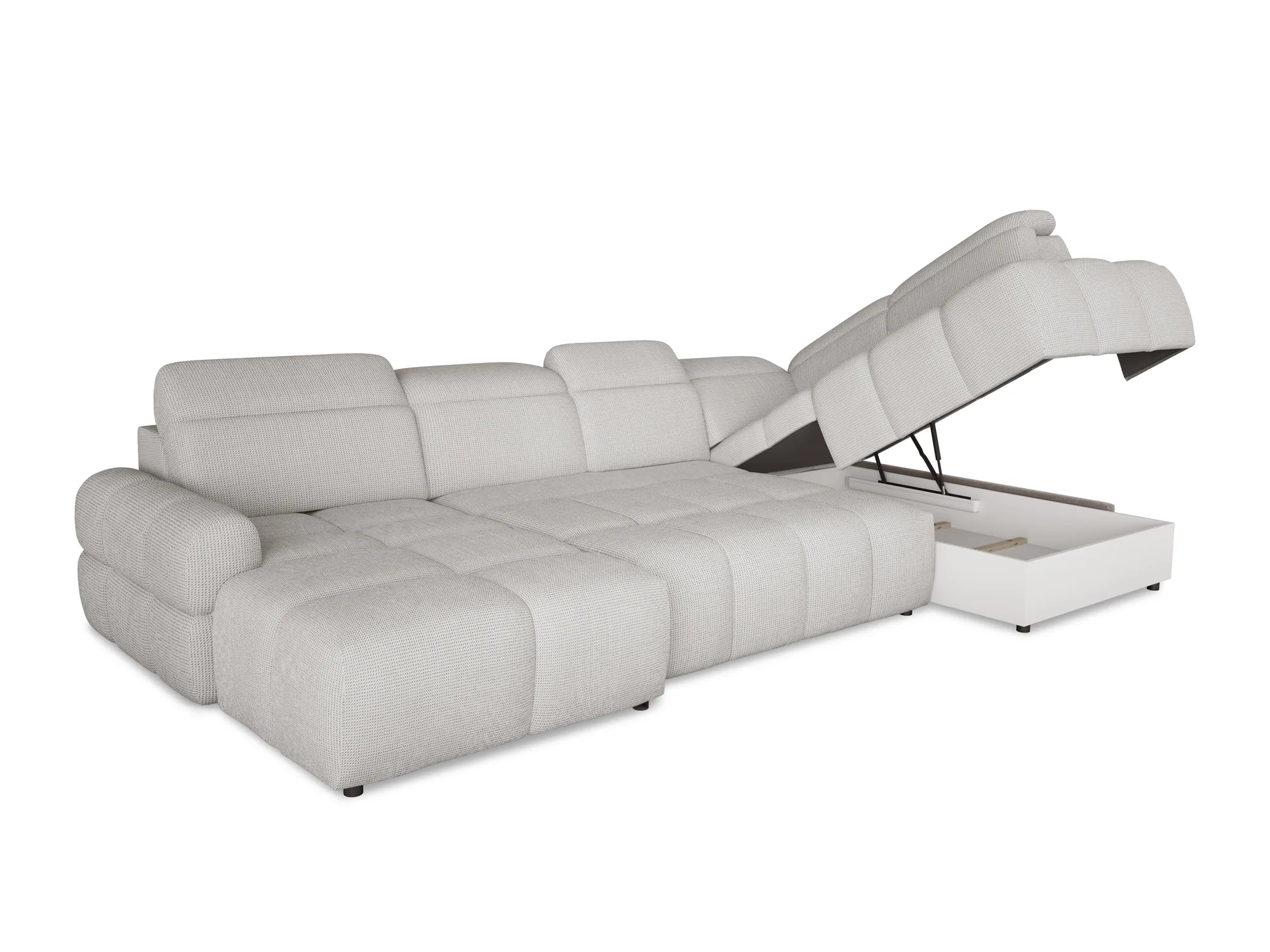 Eckschlafsofa mit elektrischem Sitz und Bettkasten – auf weißem Hintergrund