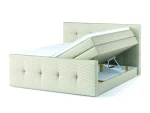 Boxspring-Doppelbett mit Bettkasten MEDINO – Funktion geöffnet, auf weißem Hintergrund