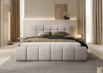 Polster-Doppelbett mit Bettkasten MELISSA – Frontansicht, im Raum