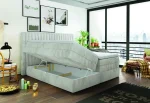 Boxspring-Doppelbett mit Bettkasten MINOLA – Bettkasten geöffnet, im Raum