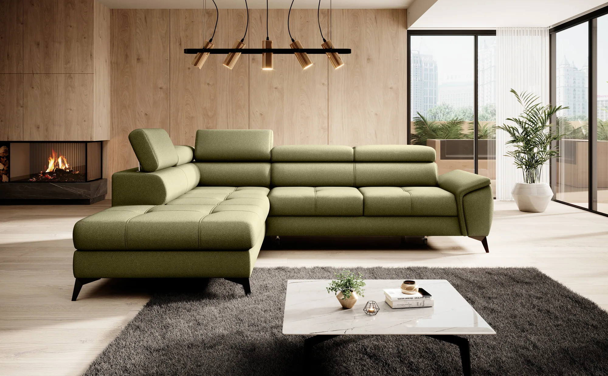 Divano letto angolare con contenitore MOCCA – ambientazione