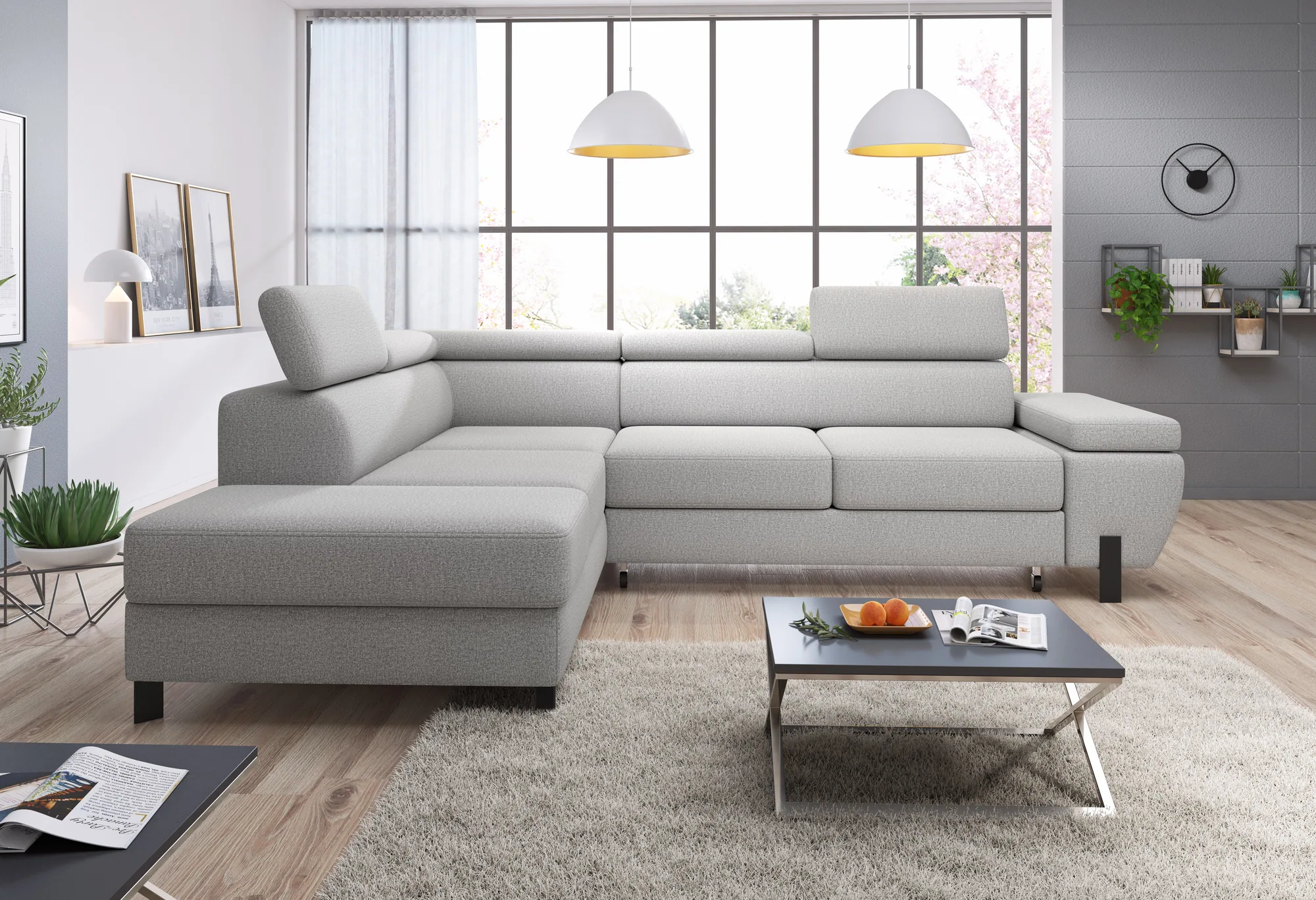 Eckschlafsofa mit Bettkasten MOLINA L – im Raum