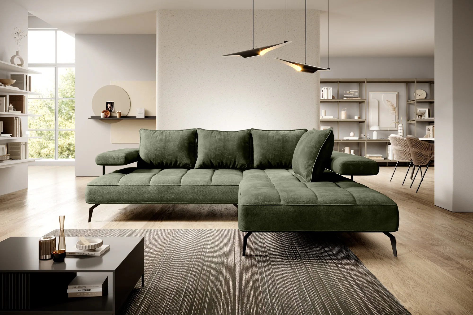 Eckschlafsofa mit elektrischem Sitz MONTELLA L – im Raum