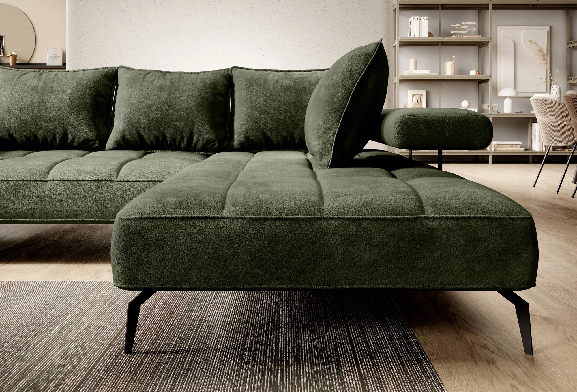 Eckschlafsofa mit elektrischem Sitz MONTELLA L – Detail, im Raum