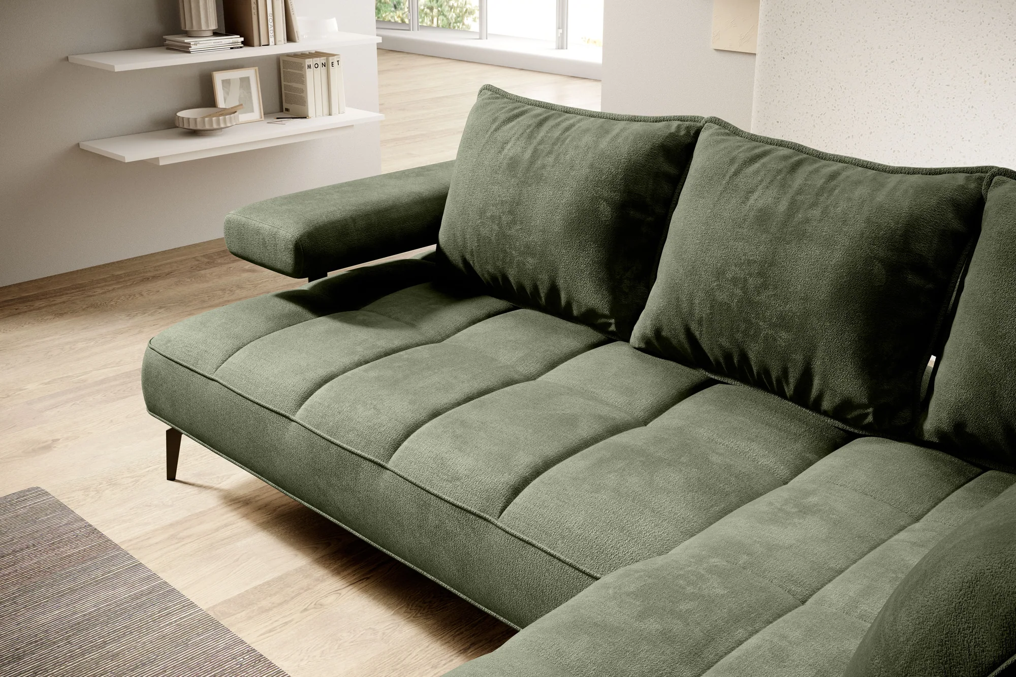 Eckschlafsofa mit elektrischem Sitz MONTELLA L – Detail, im Raum