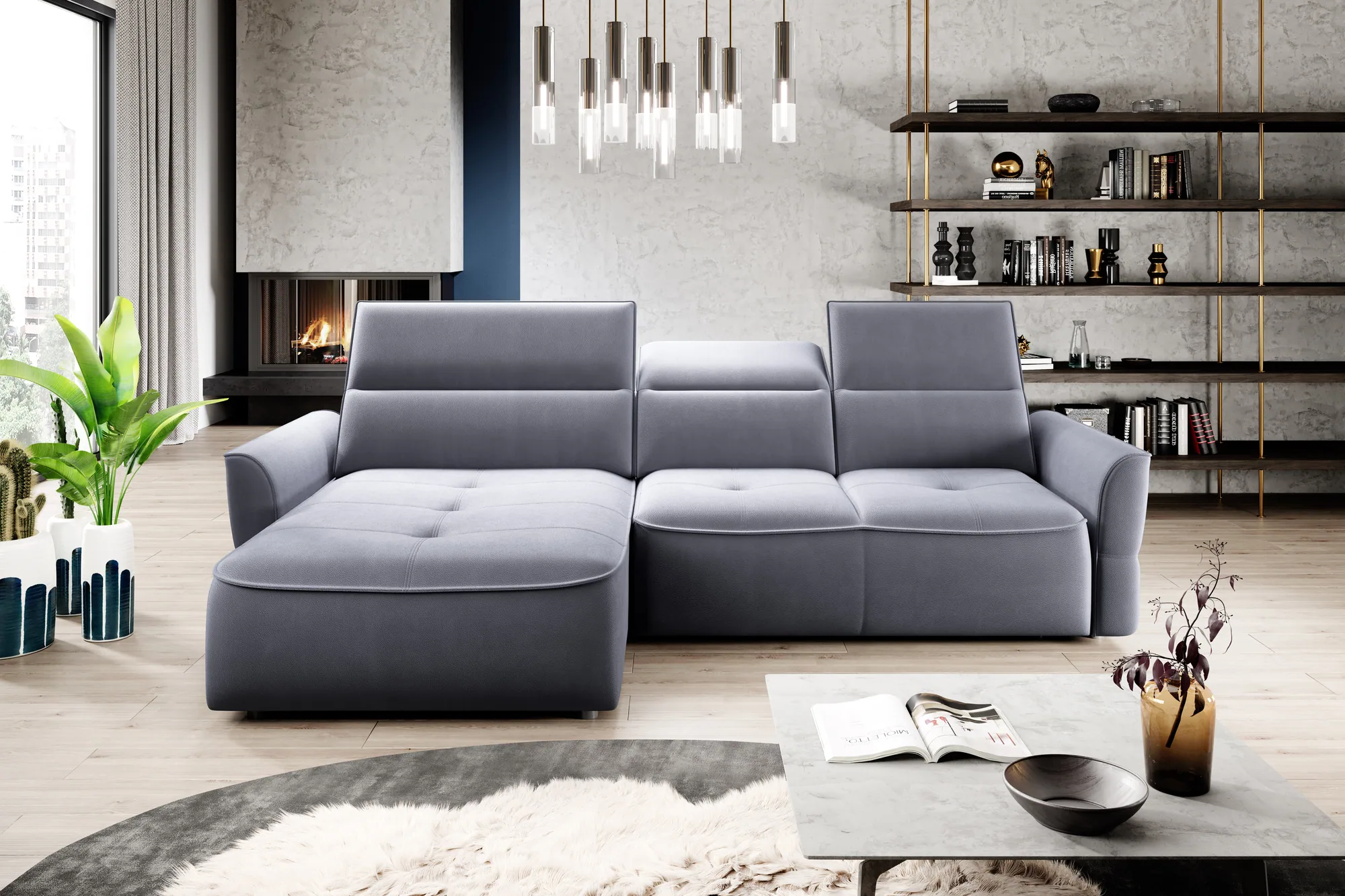Eckschlafsofa mit elektrischem Sitz und Bettkasten MURILLO MINI – im Raum