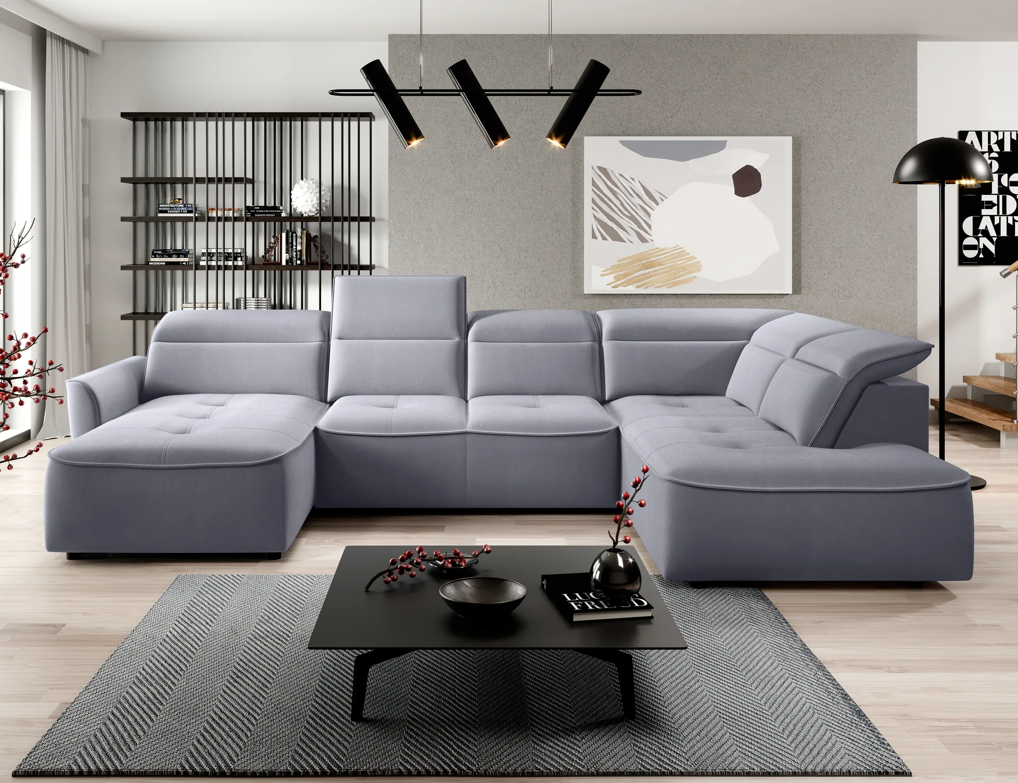 U-förmiges Eckschlafsofa mit elektrischem Sitz und Bettkasten MURILLO XL – im Raum