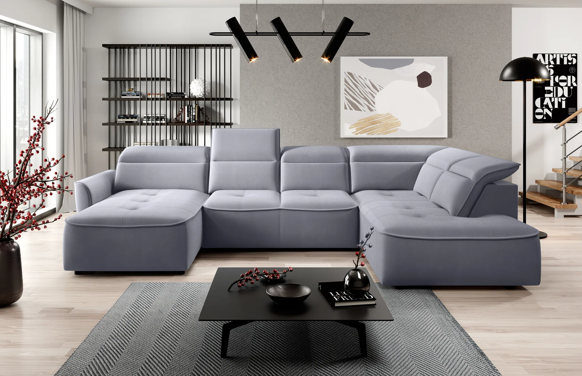 U-förmiges Eckschlafsofa mit elektrischem Sitz und Bettkasten MURILLO XL – im Raum
