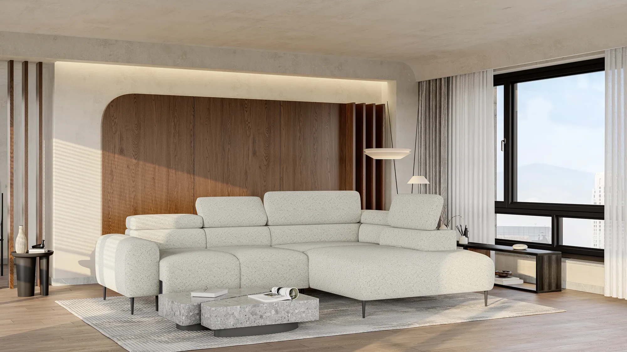 Divano angolare relax con seduta elettrica NALDO L – ambientazione