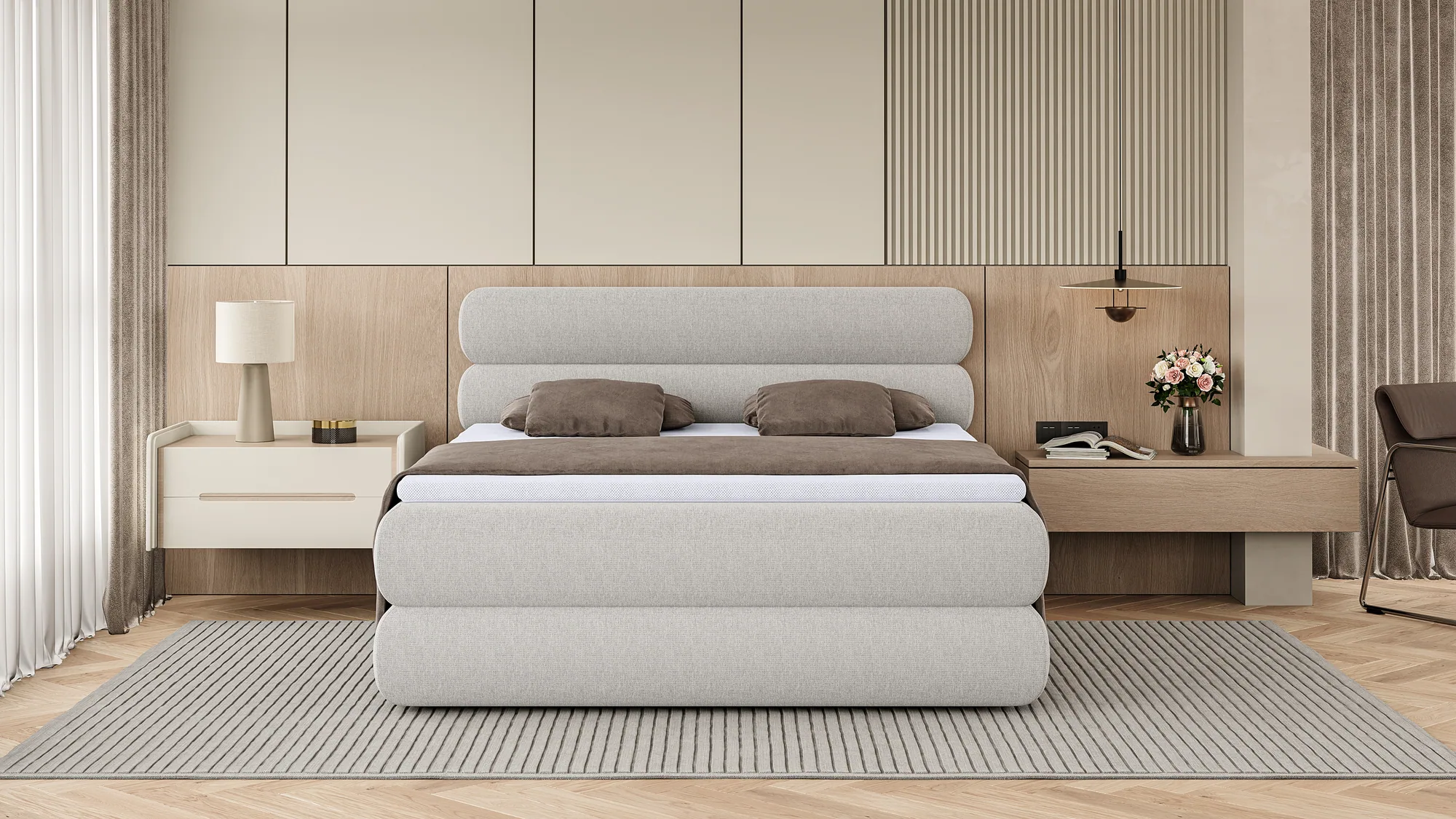 Boxspring-Doppelbett mit Bettkasten Nolio – im Raum