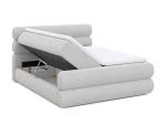 Boxspring-Doppelbett mit Bettkasten Nolio – Bettkasten geöffnet, auf weißem Hintergrund