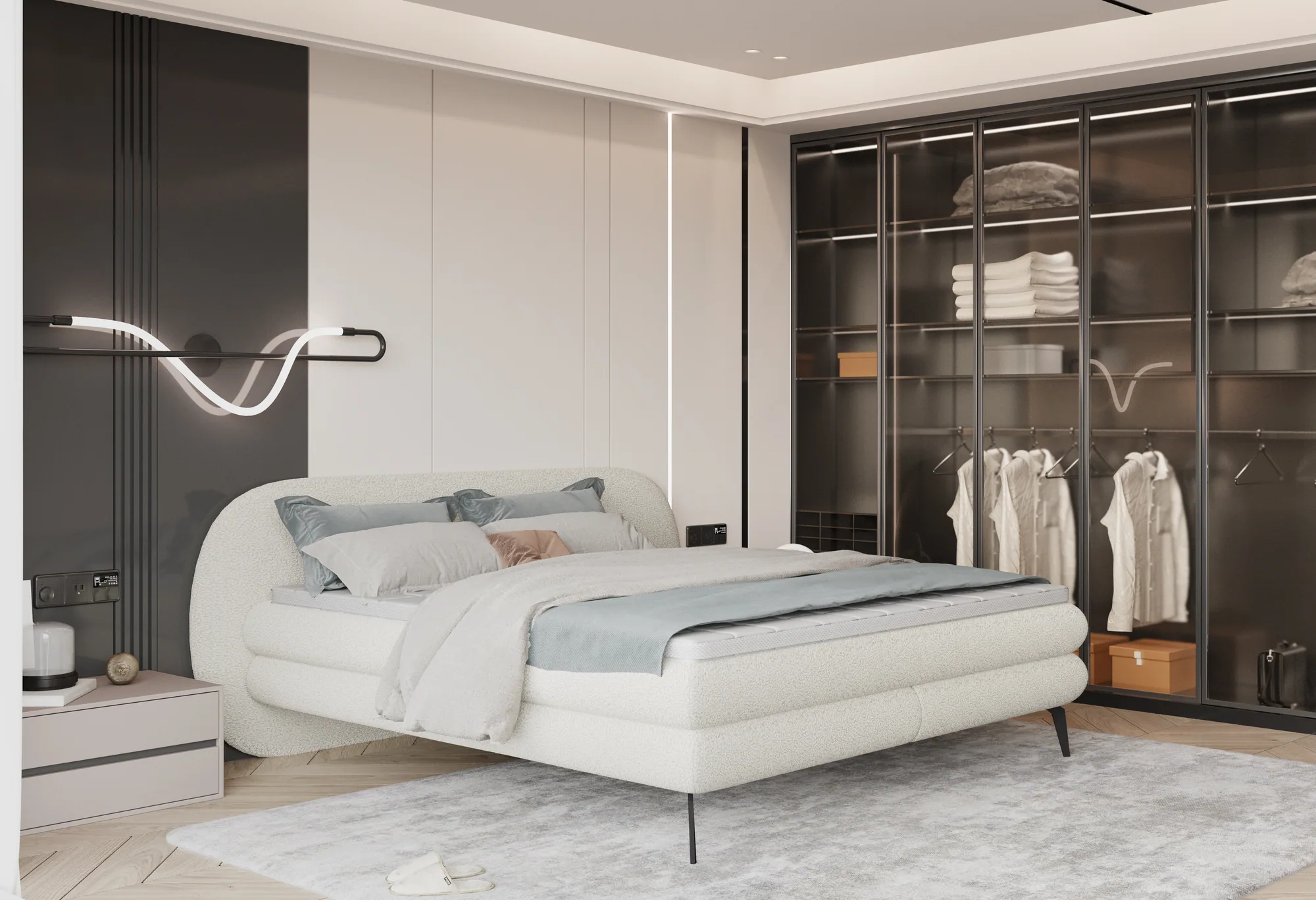 Boxspring-Doppelbett Ovo – im Raum