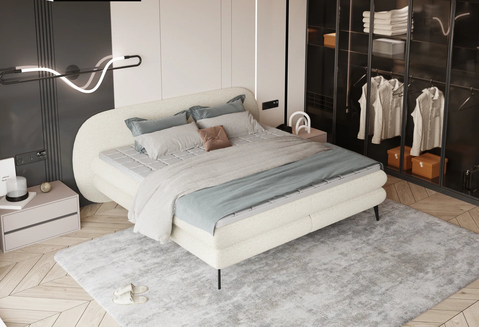 Boxspring-Doppelbett Ovo – Ansicht von oben, im Raum