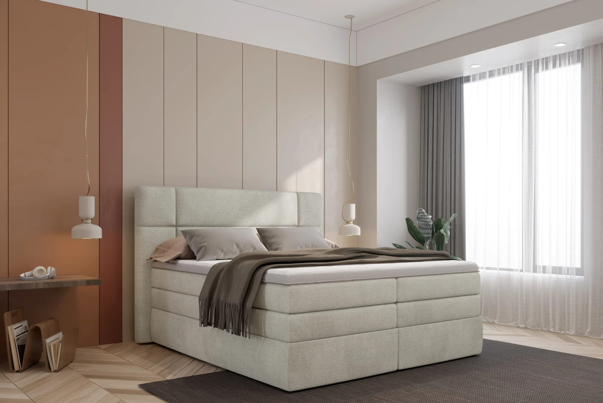 Letto matrimoniale boxspring con contenitore PALACE – ambientazione