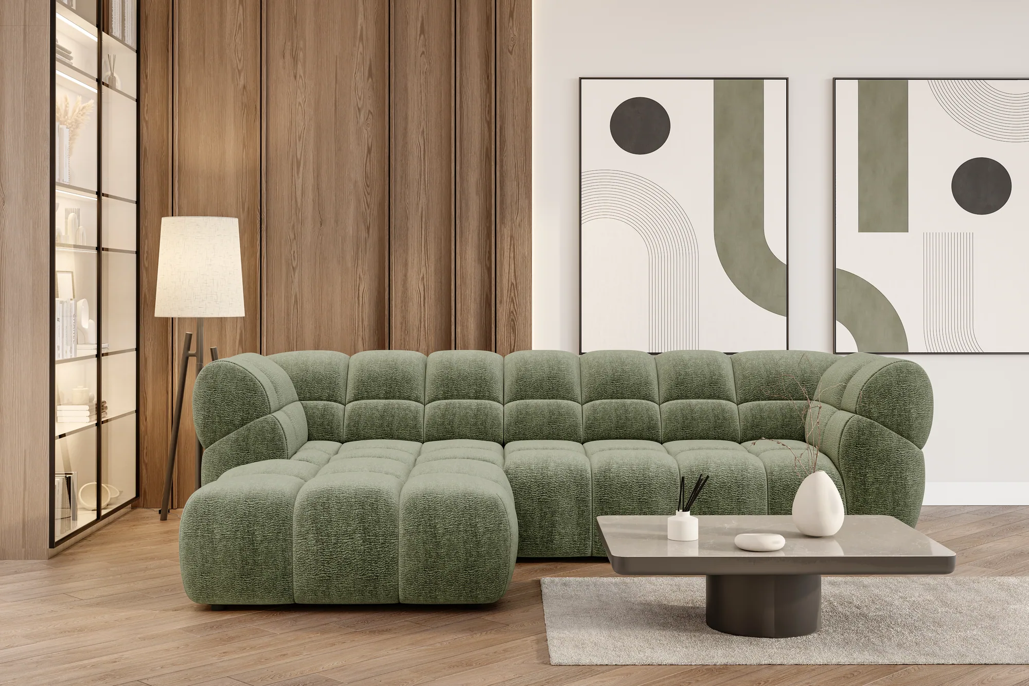 Relax-Ecksofa mit elektrischem Sitz PHANTOM – im Raum