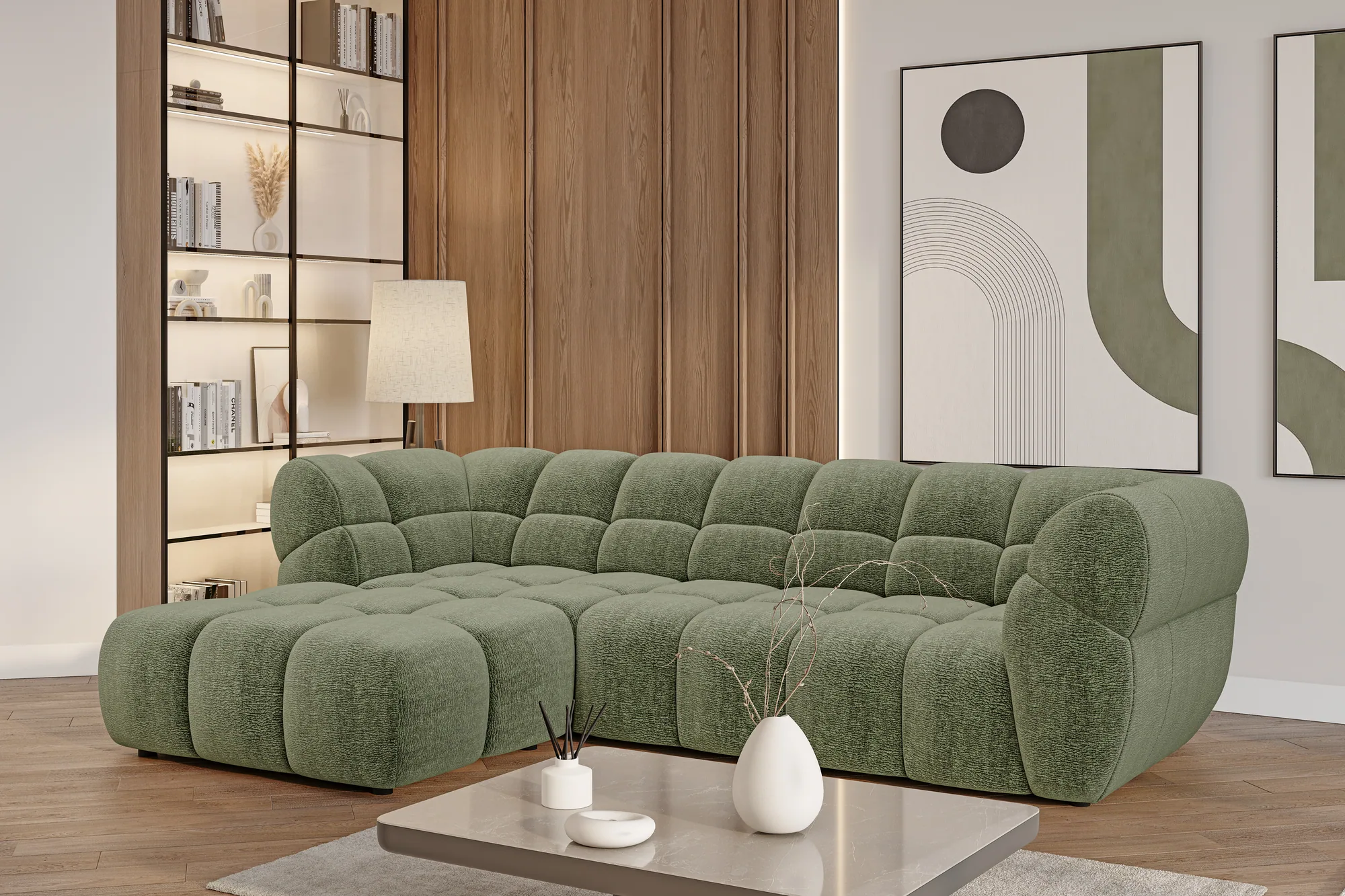 Relax-Ecksofa mit elektrischem Sitz PHANTOM – Schrägansicht, im Raum