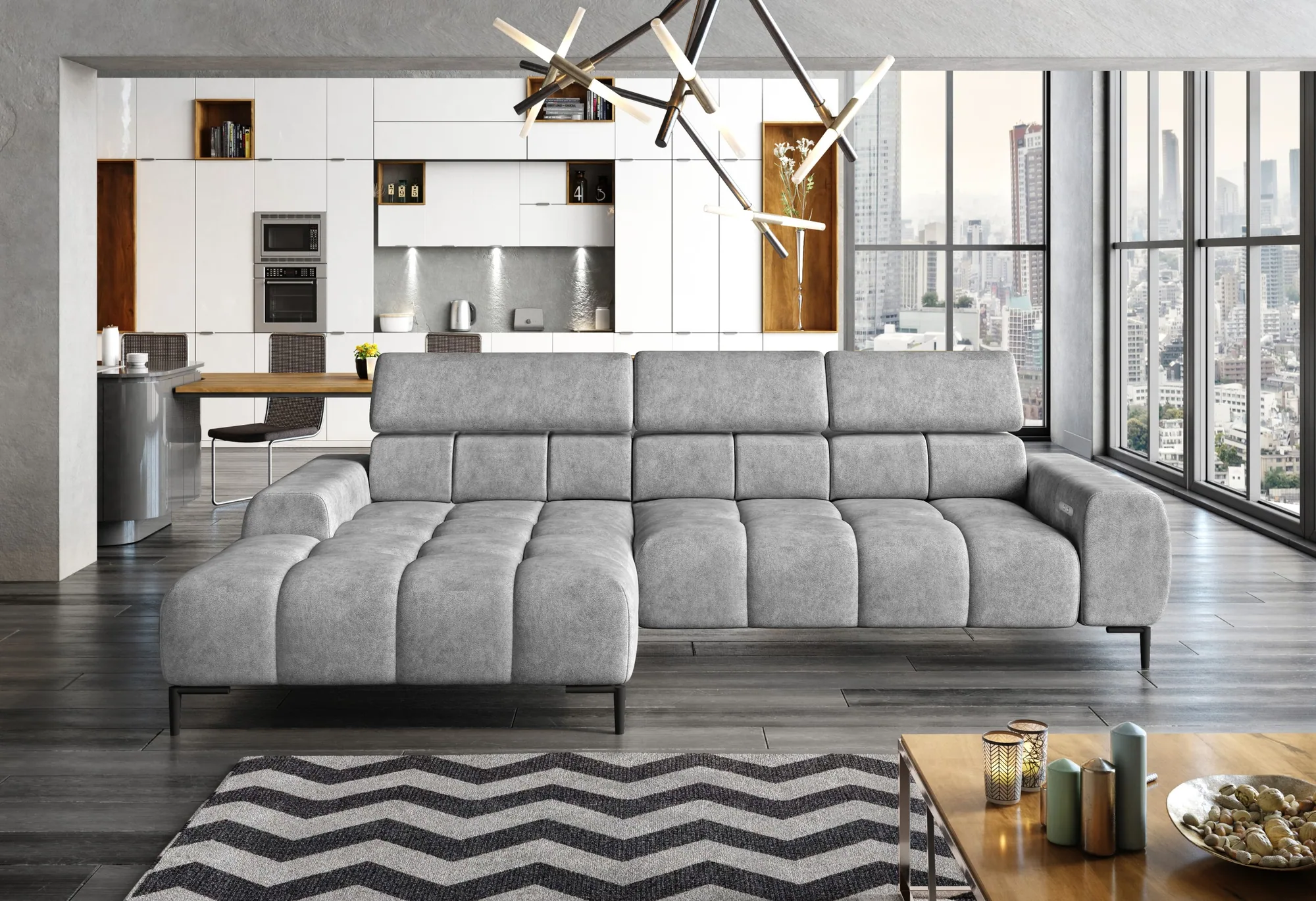 Relax-Ecksofa mit elektrischem Sitz PLAZA MINI – im Raum