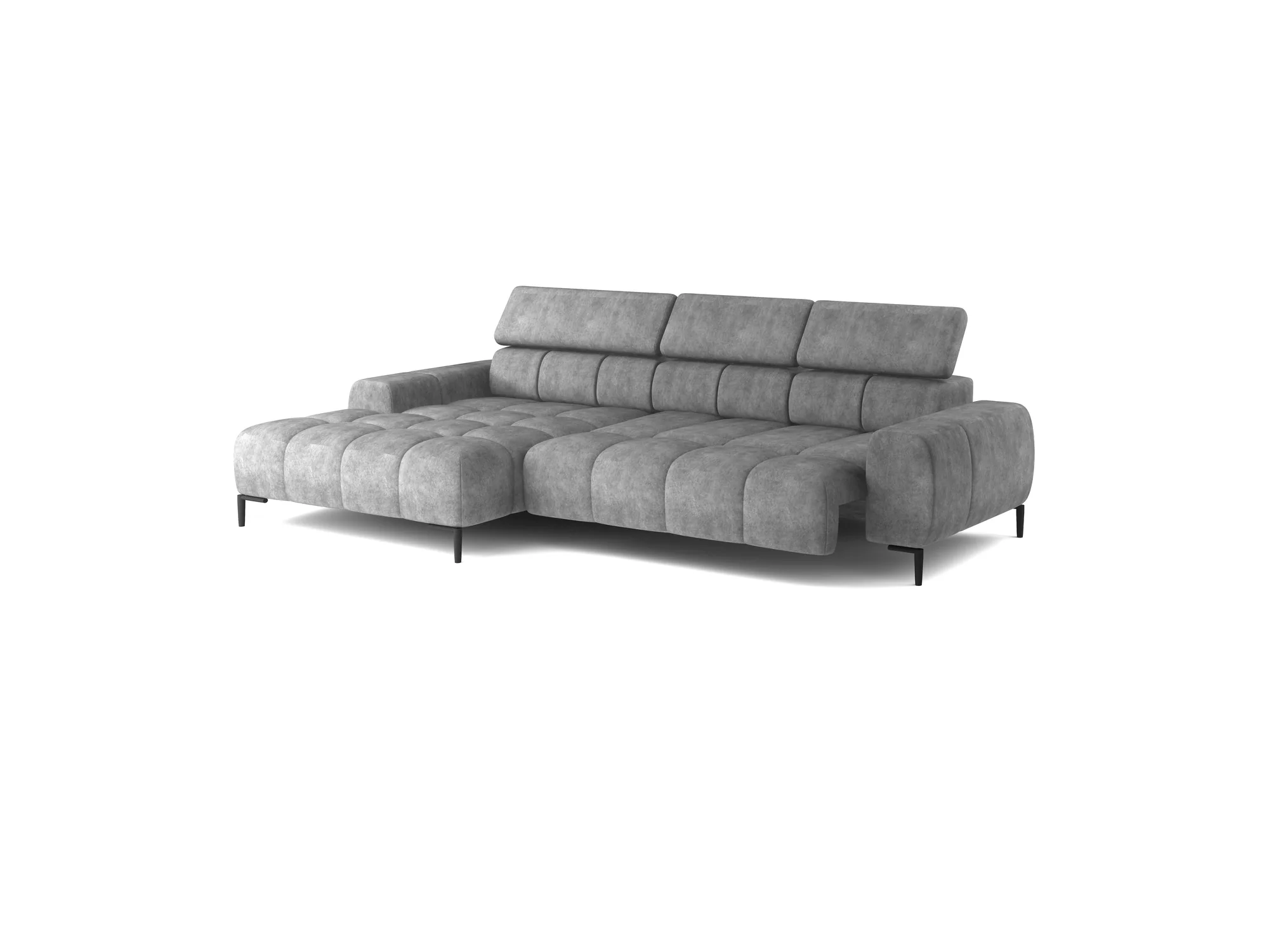 Relax-Ecksofa mit elektrischem Sitz PLAZA MINI – Funktion geöffnet, auf weißem Hintergrund