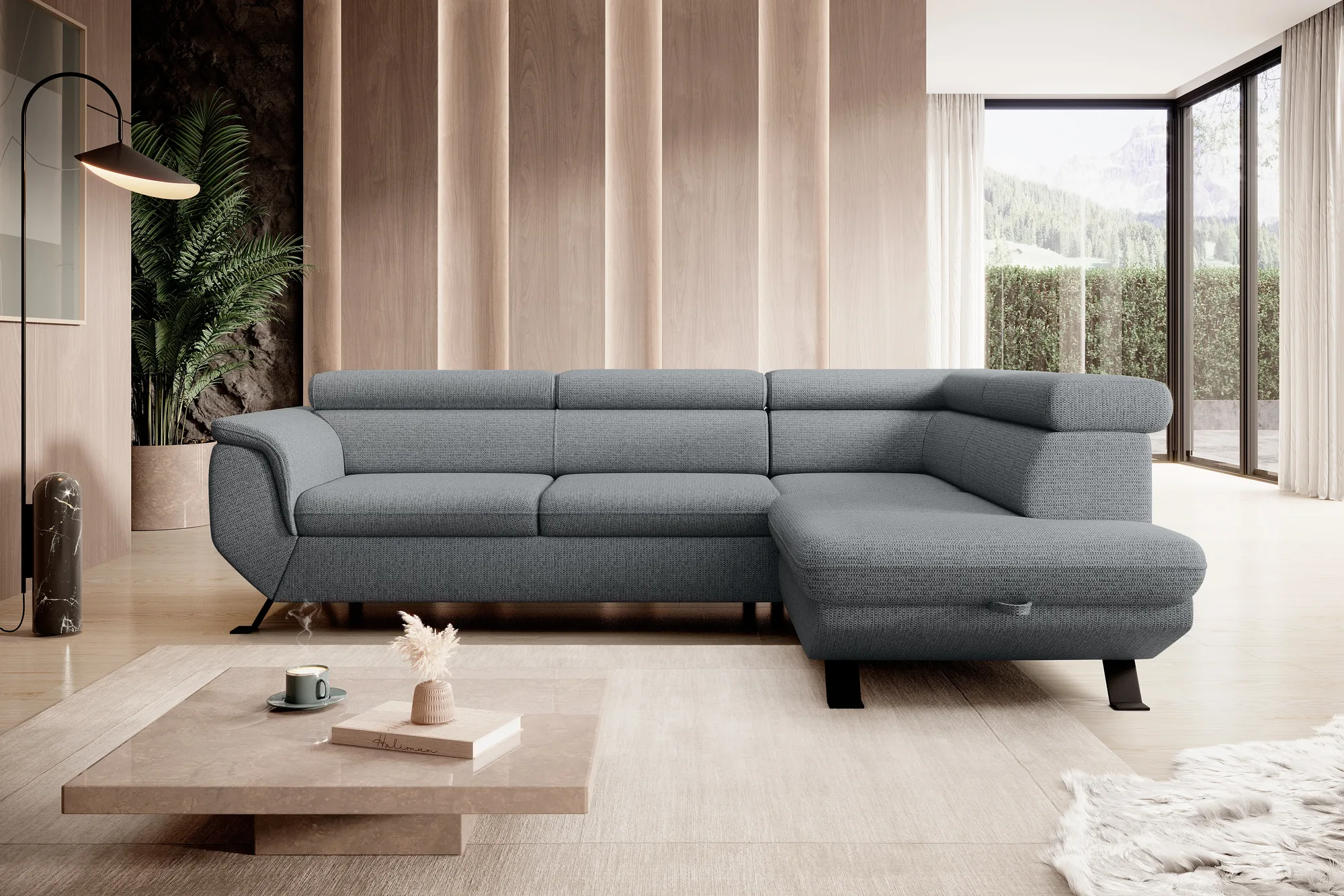 Eckschlafsofa mit Bettkasten RAVEN – im Raum
