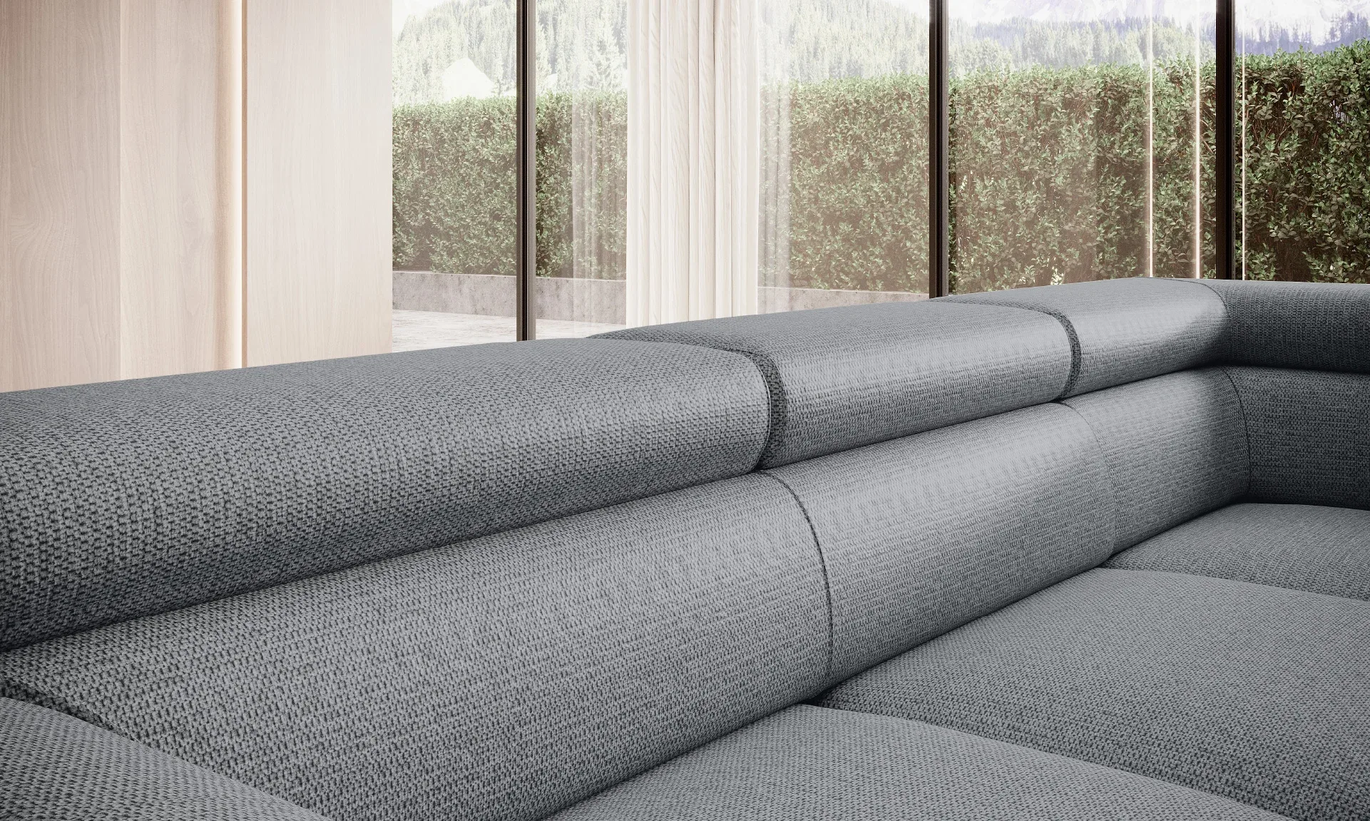 Eckschlafsofa mit Bettkasten RAVEN – im Raum