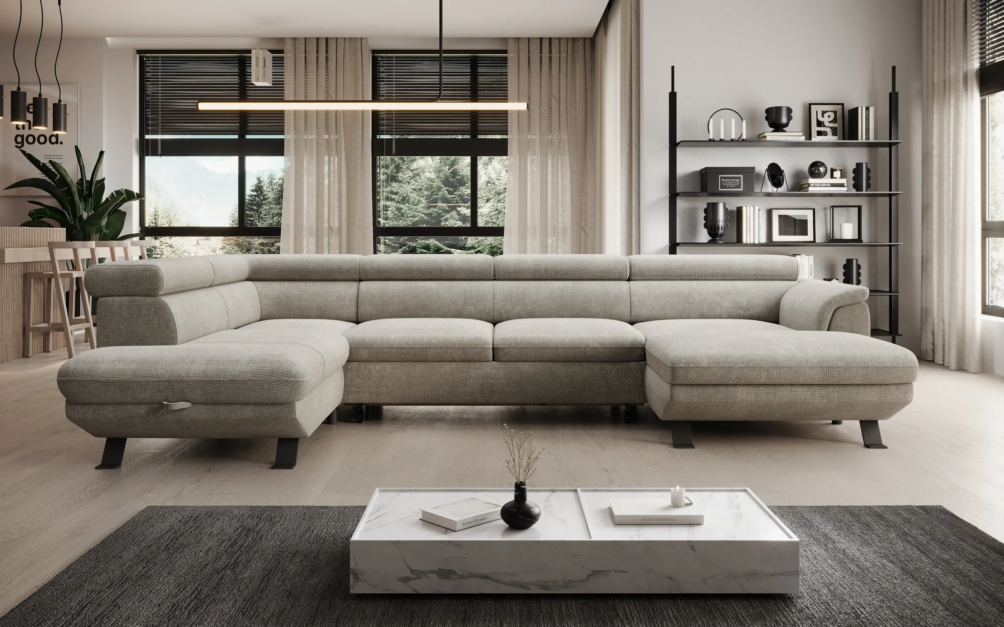 U-förmiges Eckschlafsofa mit Bettkasten RAVEN XL – im Raum