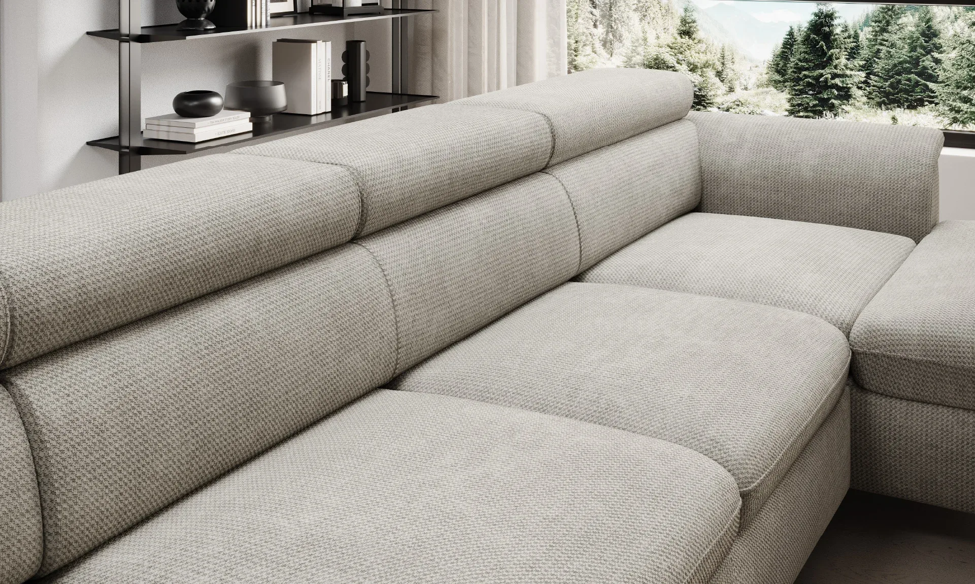 U-förmiges Eckschlafsofa mit Bettkasten RAVEN XL – im Raum