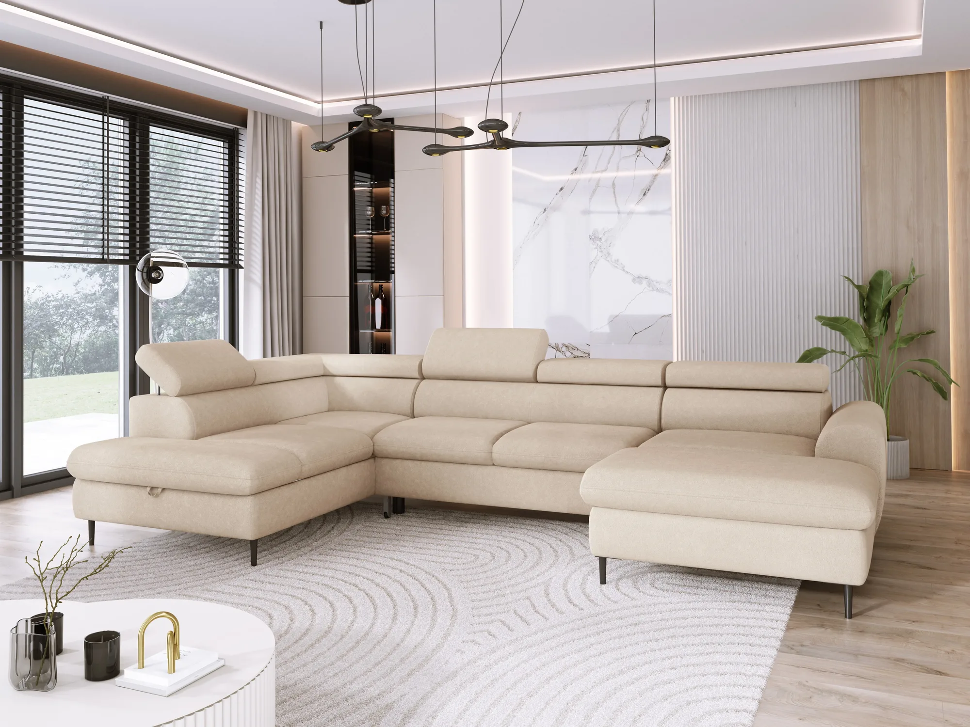 U-förmiges Eckschlafsofa mit Bettkasten RAYO XL – im Raum