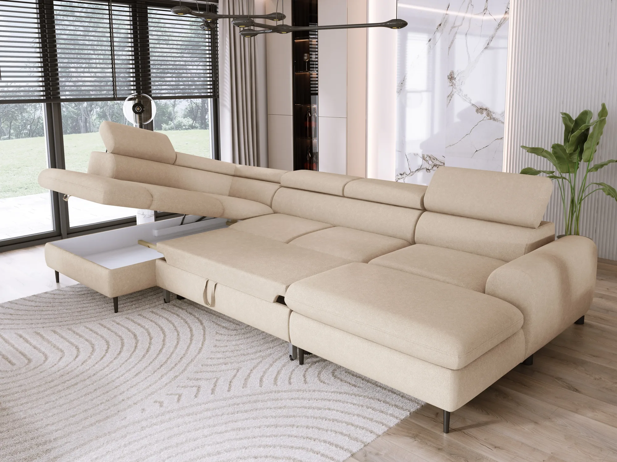 U-förmiges Eckschlafsofa mit Bettkasten RAYO XL – im Raum