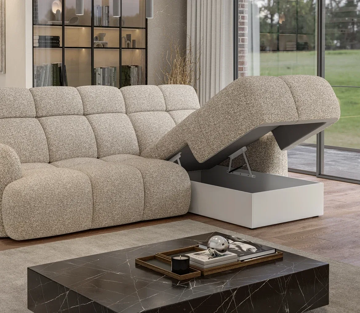 Ecksofa RUBIO mit extra ausziehbarem Sitz – im Raum
