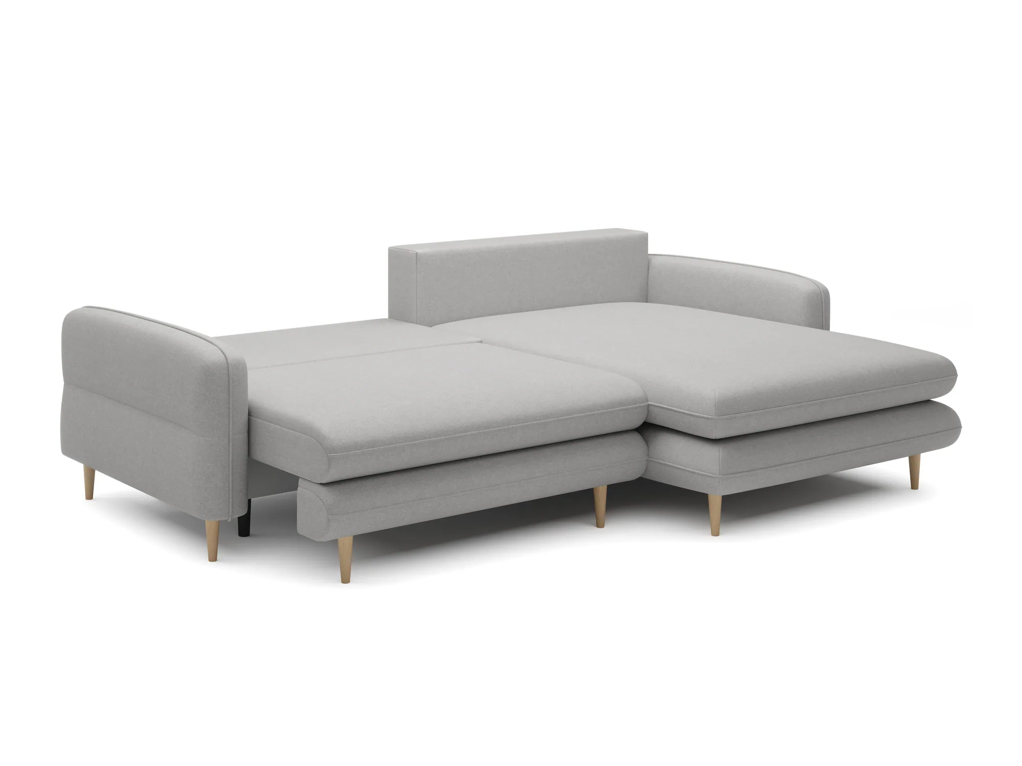 Eckschlafsofa mit Bettkasten SALLY – Funktion geöffnet, auf weißem Hintergrund