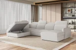 U-förmiges Eckschlafsofa mit Bettkasten SANCHO XL – im Raum, Bettkasten geöffnet
