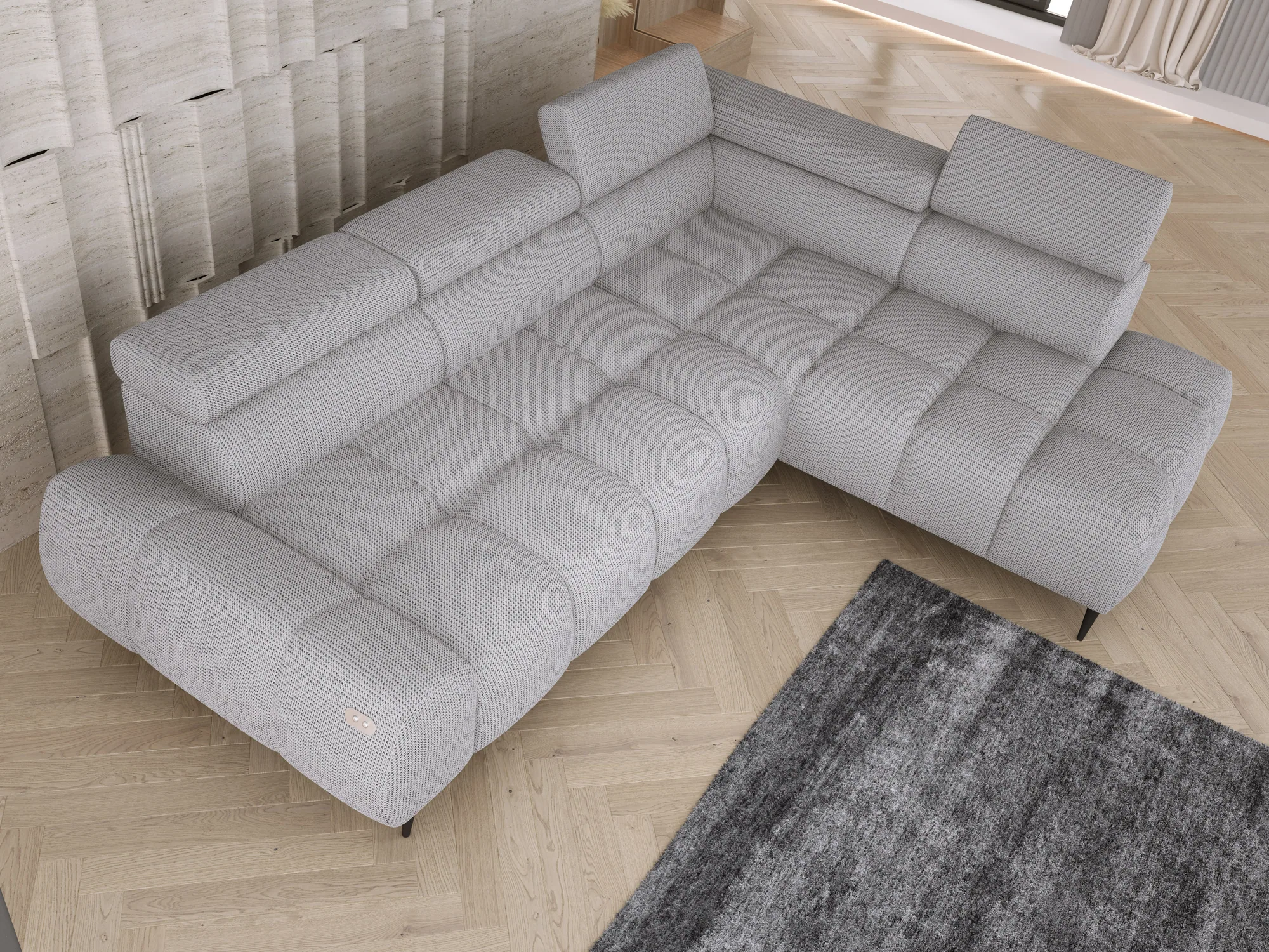 Divano angolare relax con seduta elettrica SANTO L – vista dall'alto, ambientazione